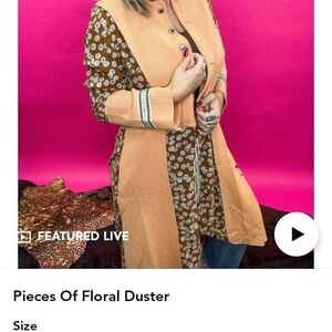 POL Floral Duster Coat with Peach Accents - Size LARGE